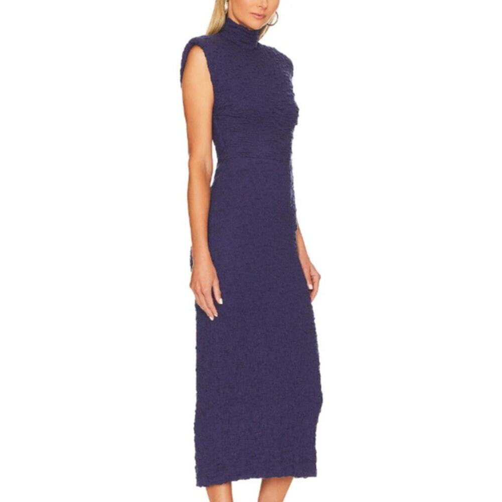 Sabina Musayev Revolve Nofit Blue Mock-Neck Unlined Textured Midi Dress Medium - Picture 2 of 16
